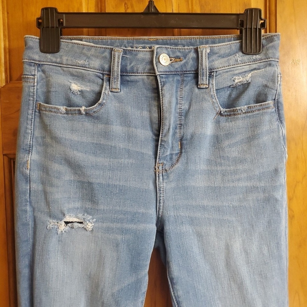 American Eagle 4 Skinny Jeans Women Blue Distressed High Rise Next Level Stretch